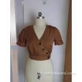 Top marrone con scollo a V da donna di vendita calda